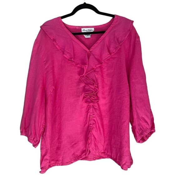 Marisa Christina Hot Pink Linen Ruffle Blouse Plus Size 3X Barbiecore Girlcore - Picture 1 of 8